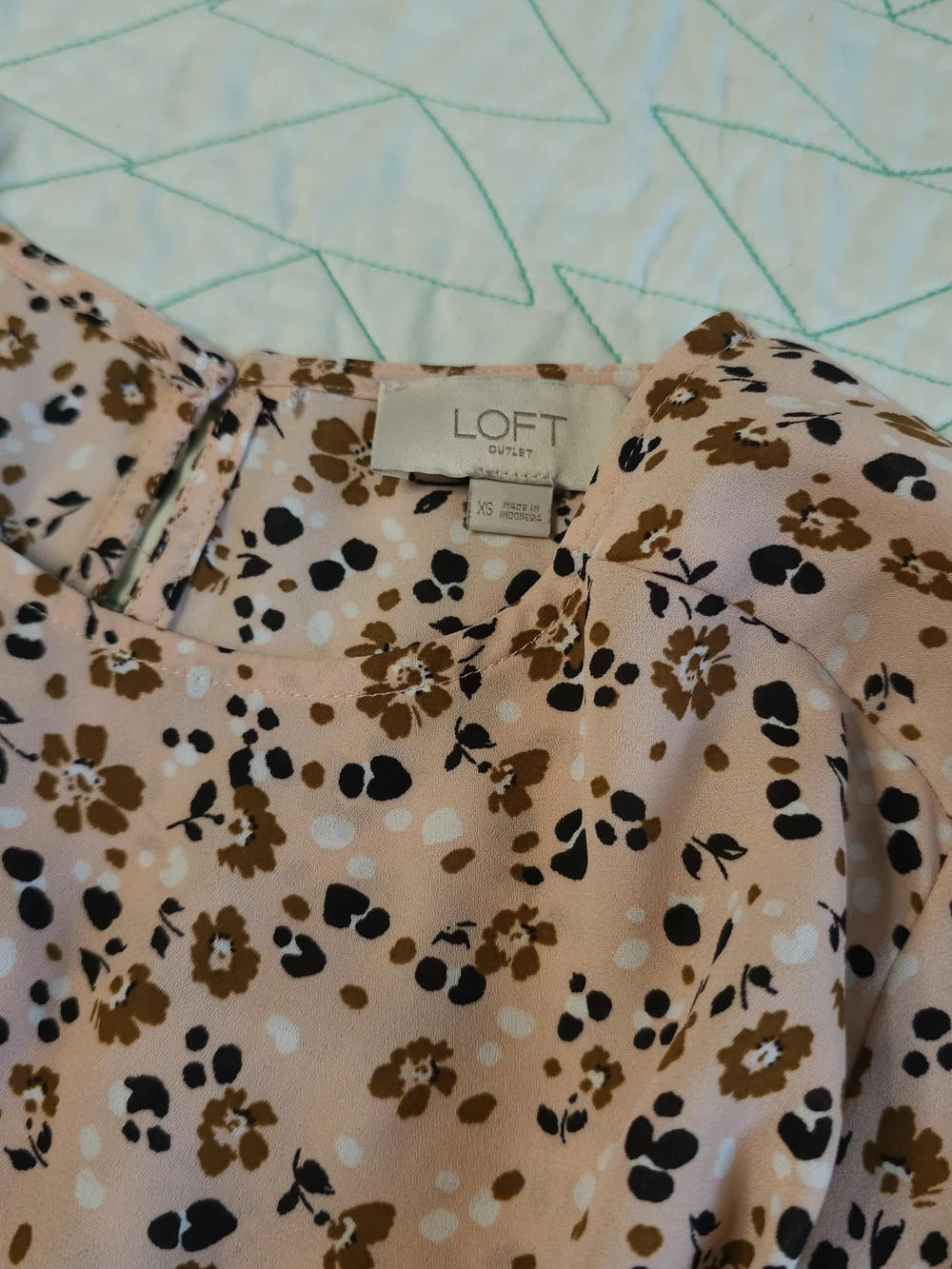 LOFT Outlet Peach Floral Long Puff Sleeve Blouse